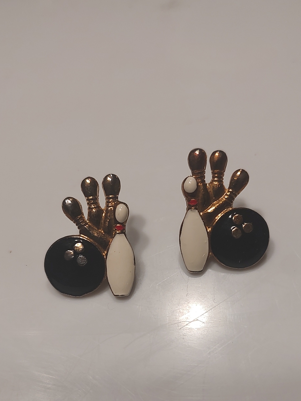 Vintage Gold And Enamel Strike Bowling Earrings